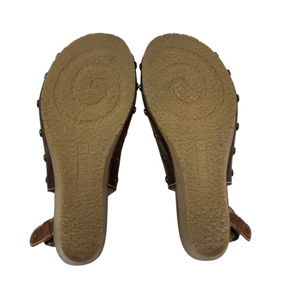 PIKOLINOS Benissa Sandal Womens 38/US 7/7.5 Brown Leather Slingback Wedge Buckle - Picture 14 of 15